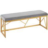 Folia Bench in Grey Velvet & Gold Metal